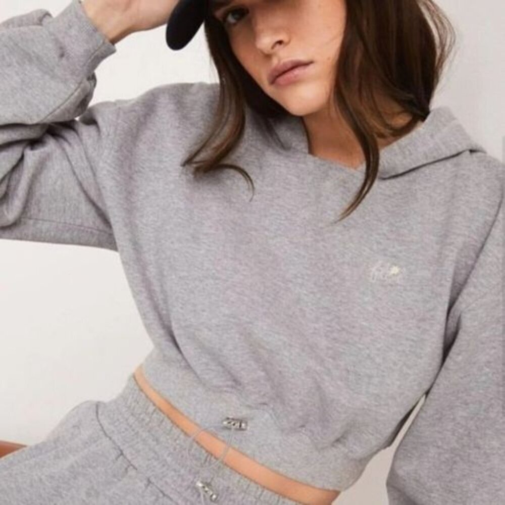 New! For Love & Lemons Gray Josie Crop Pullover Hoodie Size Large 23983